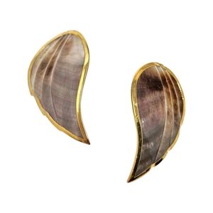Angel Wings Clip On Earrings Shell Gold Tone
